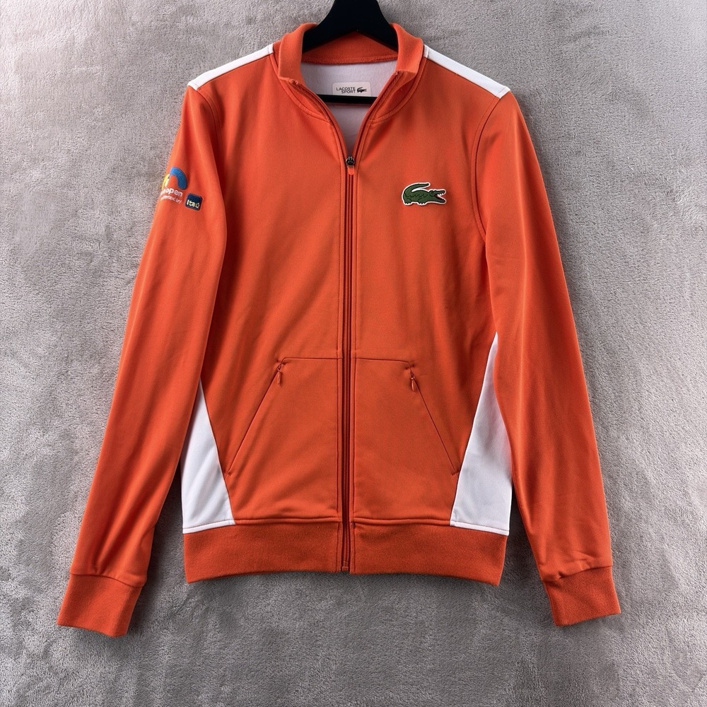 Lacoste Orange and White Zip-Front Track Jacket